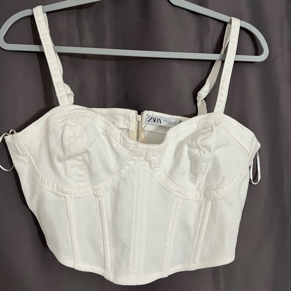 Zara White Jeans Crop Top